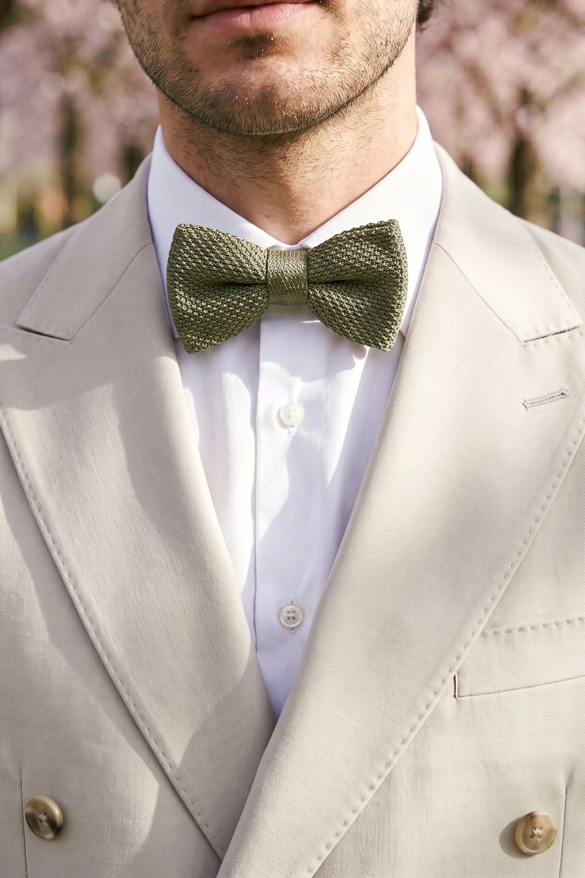Nœud papillon tricoté vert olive pour homme
