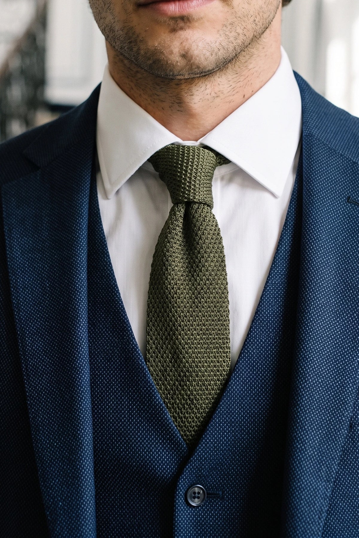 Cravate tricotée vert olive pour homme