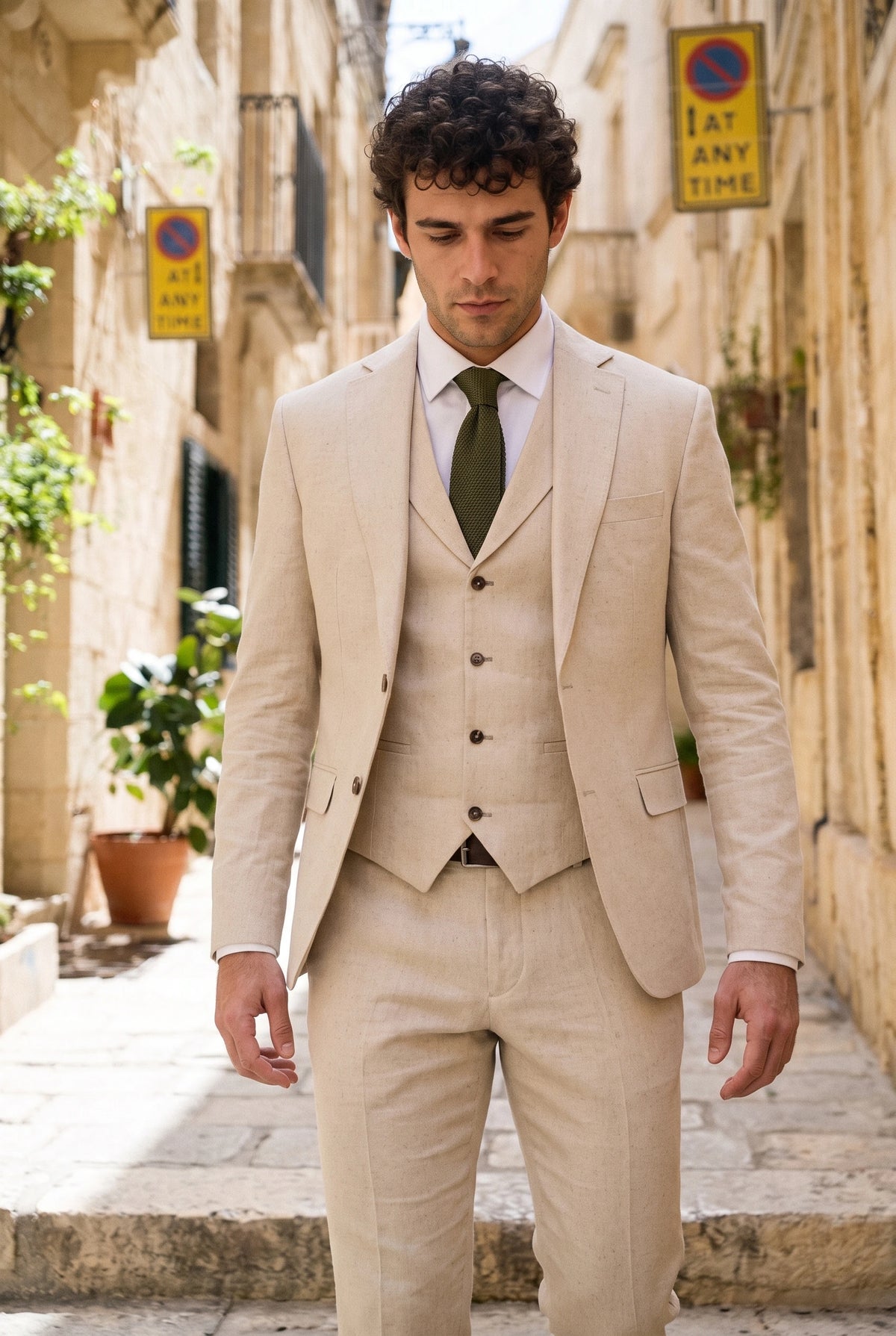 Cravate tricotée vert olive pour homme