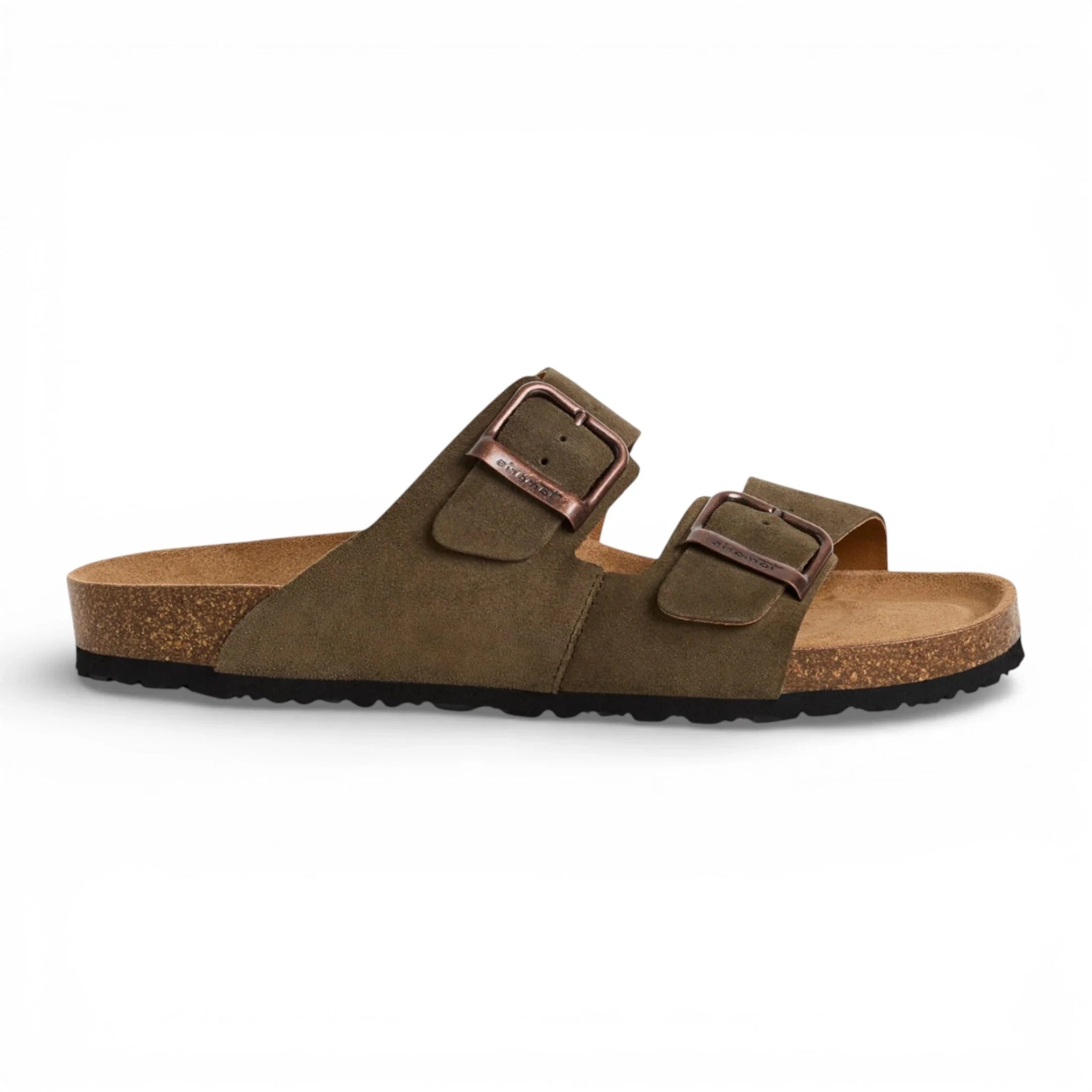 Sandales pantoufles pour hommes en cuir vert olive avec semelle intérieure amovible