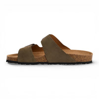 Sandales pantoufles pour hommes en cuir vert olive avec semelle intérieure amovible