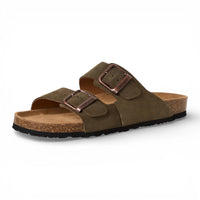 Sandales pantoufles pour hommes en cuir vert olive avec semelle intérieure amovible