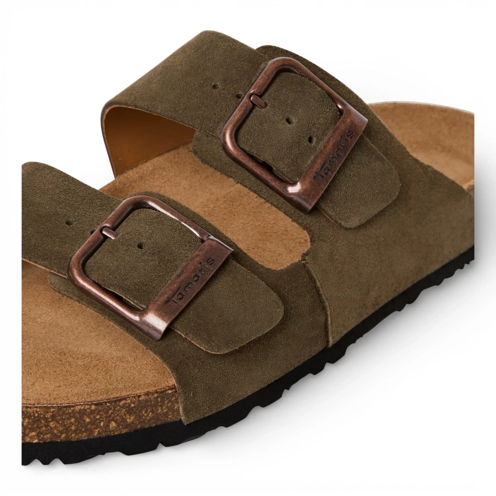Sandales pantoufles pour hommes en cuir vert olive avec semelle intérieure amovible