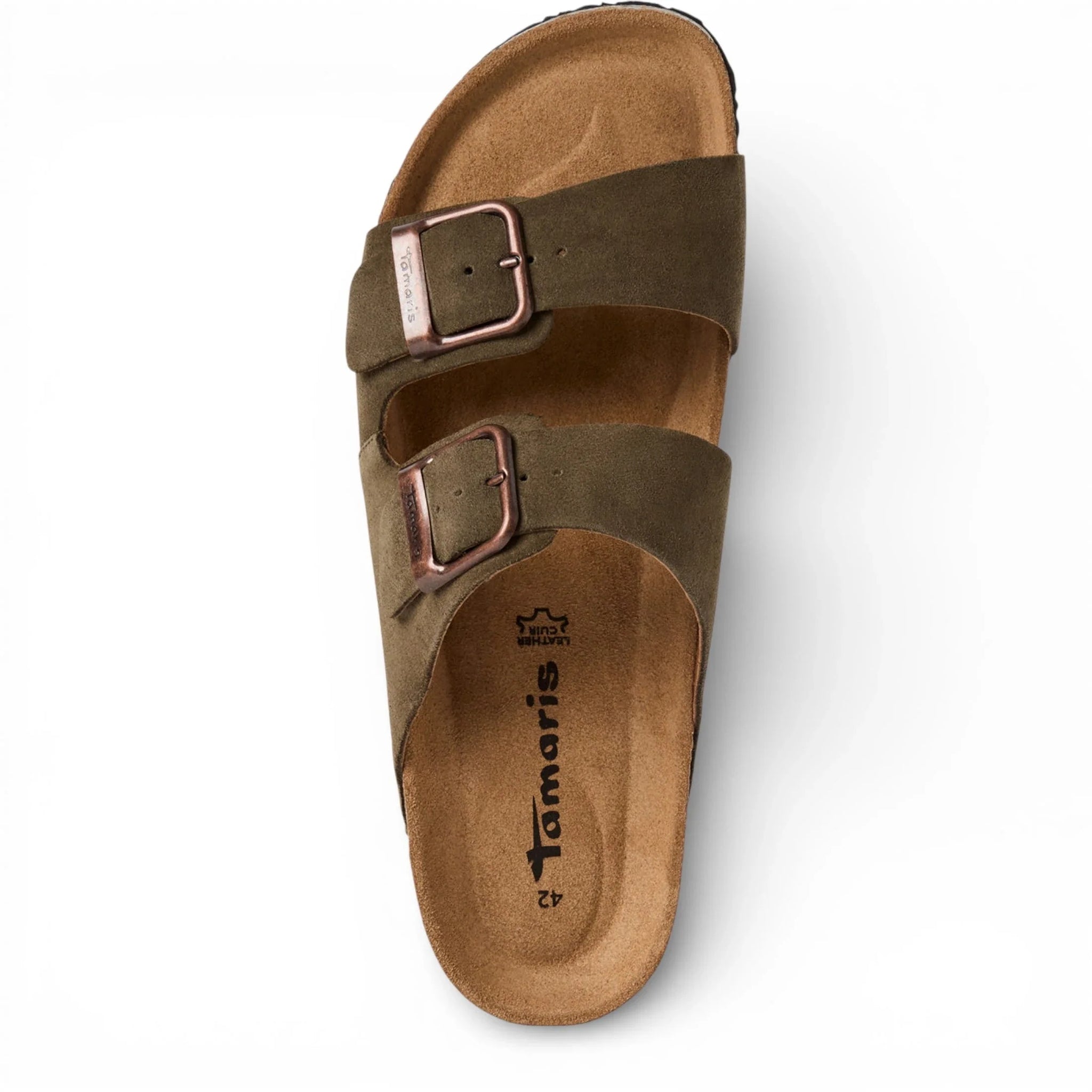 Sandales pantoufles pour hommes en cuir vert olive avec semelle intérieure amovible