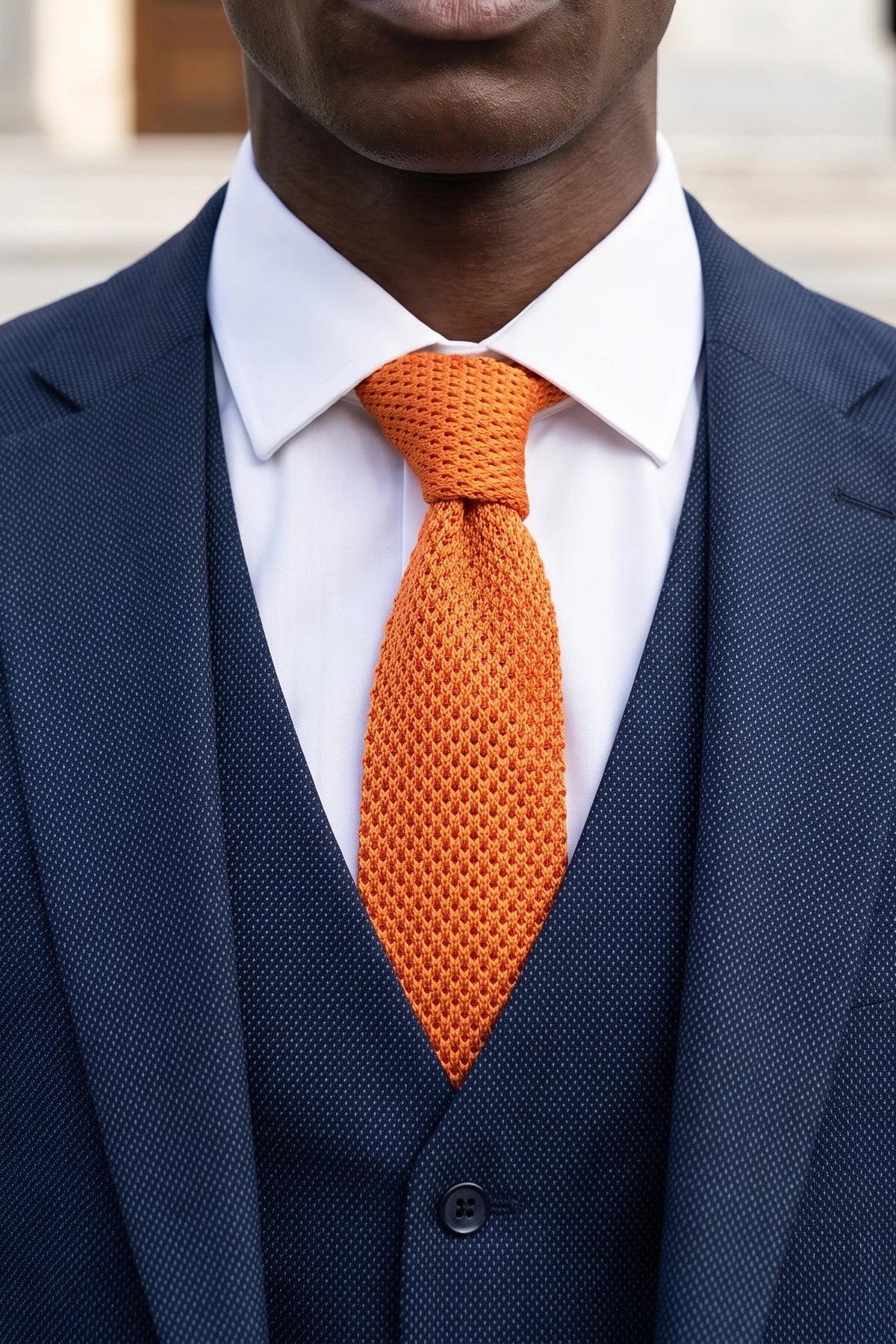 Cravate orange en polyester tricoté pour homme