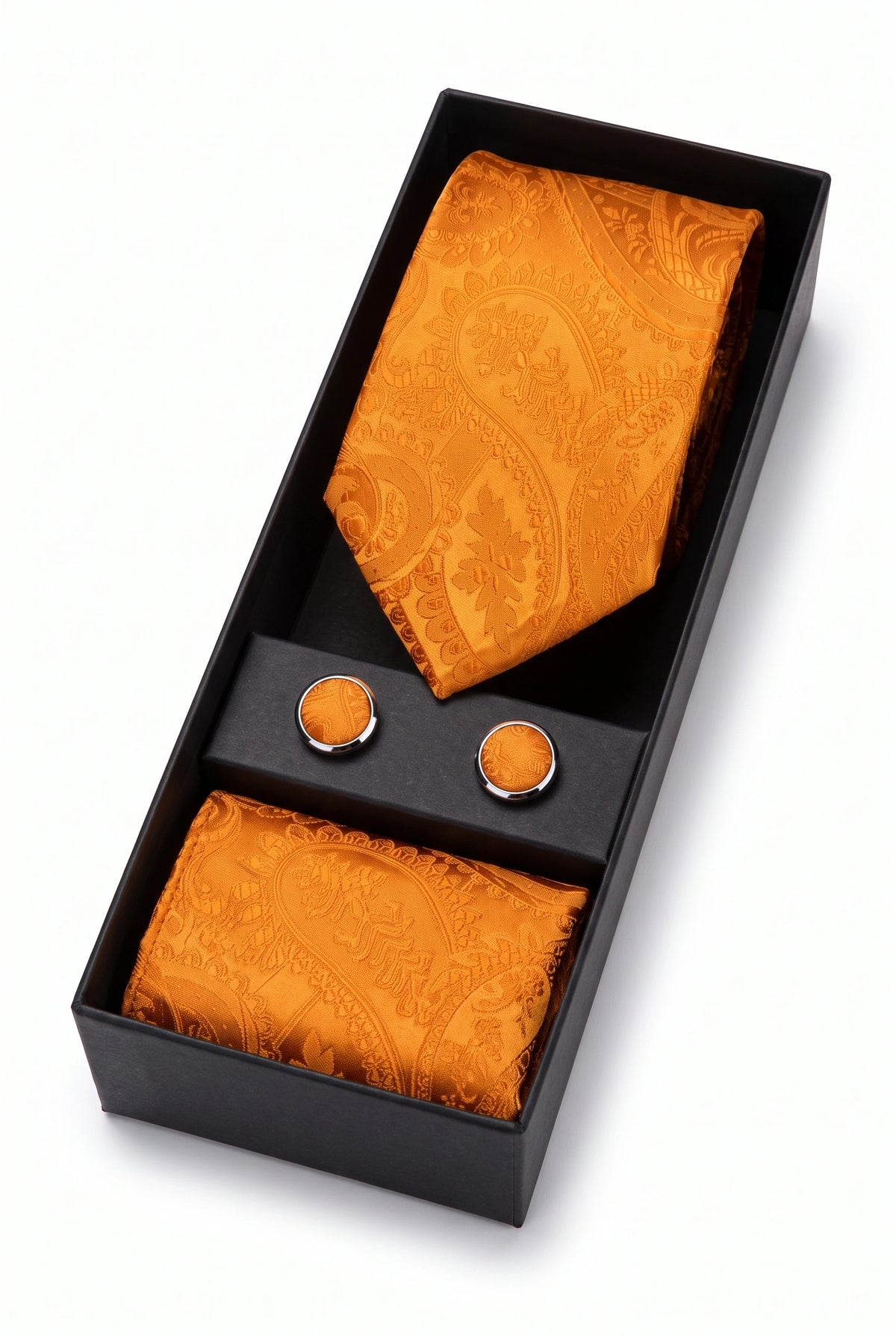 Coffret cadeau cravate orange à motif cachemire pour homme