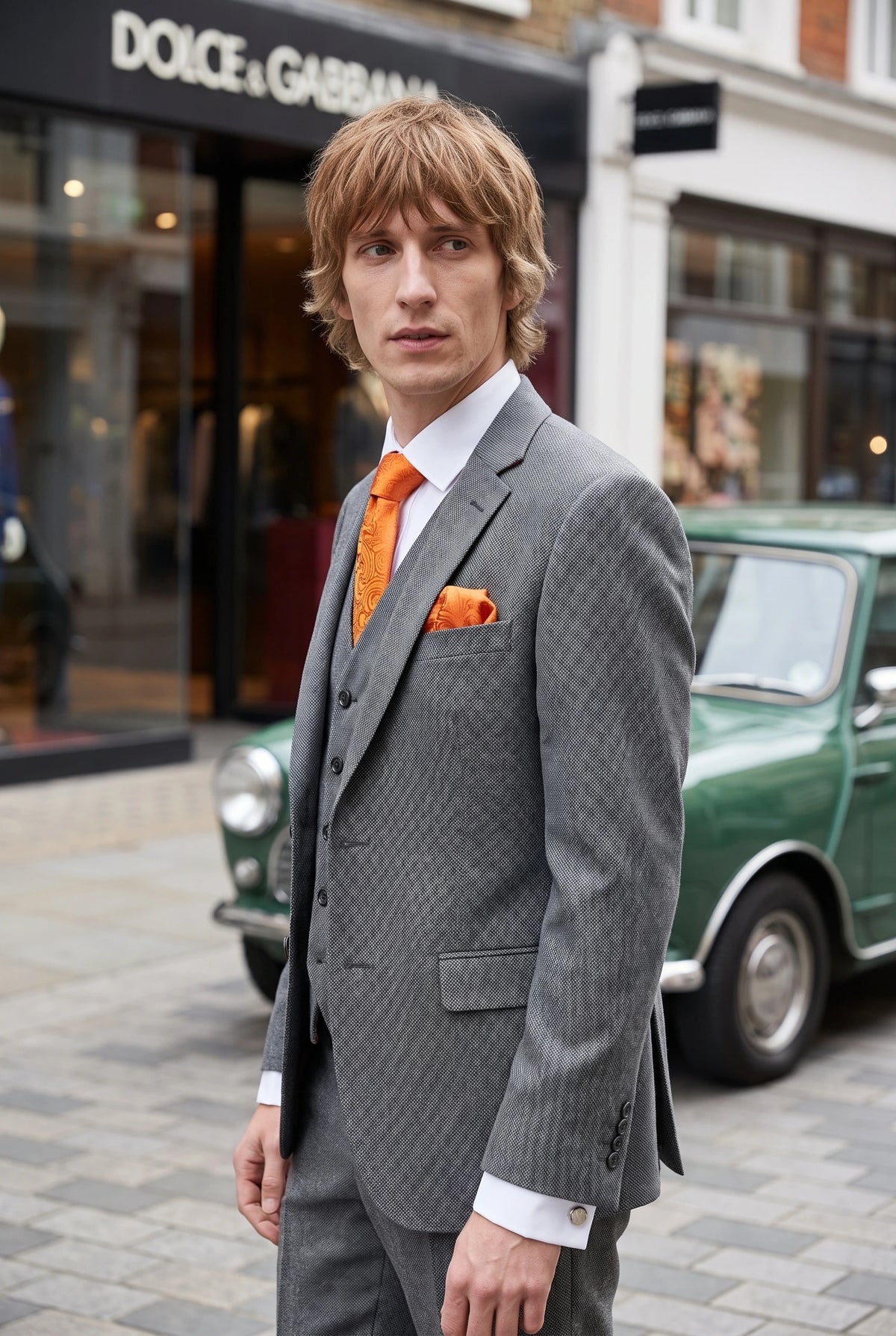 Coffret cadeau cravate orange à motif cachemire pour homme