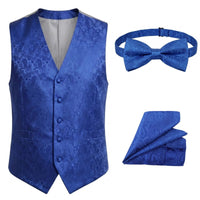 Ensemble 3 pièces pour homme : nœud papillon, mouchoir et gilet à motif cachemire floral - Bleu