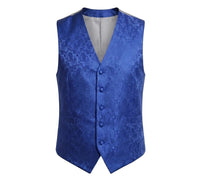 Ensemble 3 pièces pour homme : nœud papillon, mouchoir et gilet à motif cachemire floral - Bleu