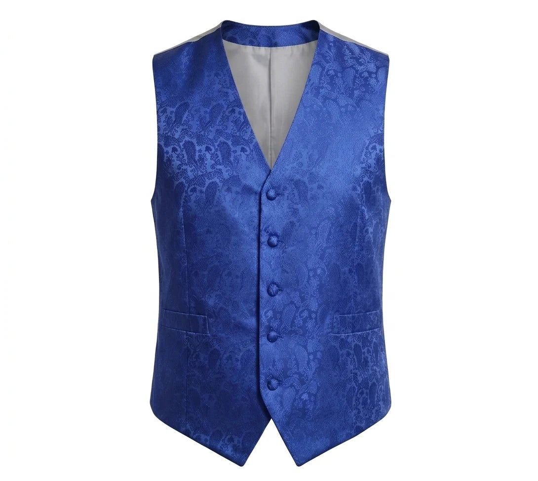 Ensemble 3 pièces pour homme : nœud papillon, mouchoir et gilet à motif cachemire floral - Bleu
