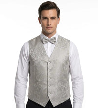 Ensemble trois pièces pour homme à motif cachemire floral : nœud papillon, mouchoir et gilet - Gris