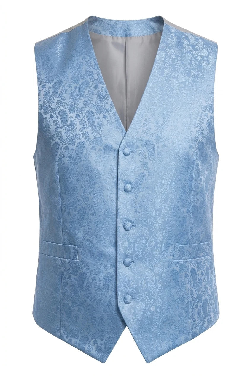 Ensemble 3 pièces pour homme : nœud papillon, mouchoir et gilet à motif cachemire floral - Bleu ciel