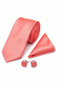 Ensemble cravate pêche pour homme avec pochette et boutons de manchette