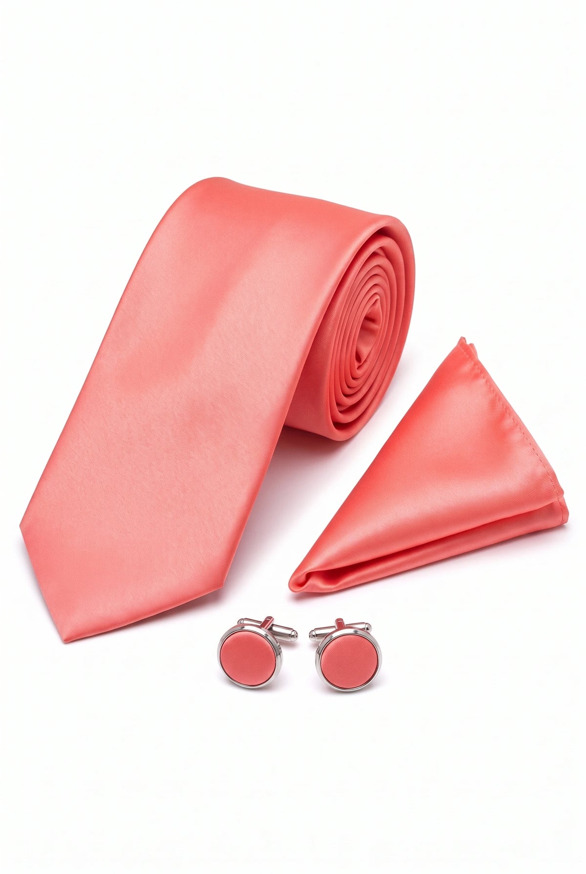 Ensemble cravate pêche pour homme avec pochette et boutons de manchette