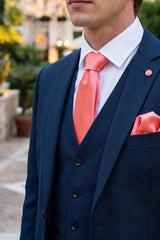 Ensemble cravate pêche pour homme avec pochette et boutons de manchette