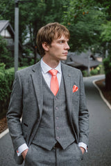 Ensemble cravate pêche pour homme avec pochette et boutons de manchette