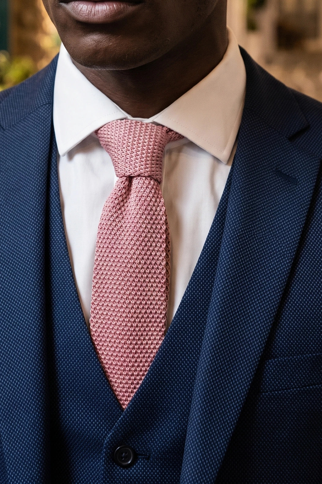 Cravate rose tricotée pour homme