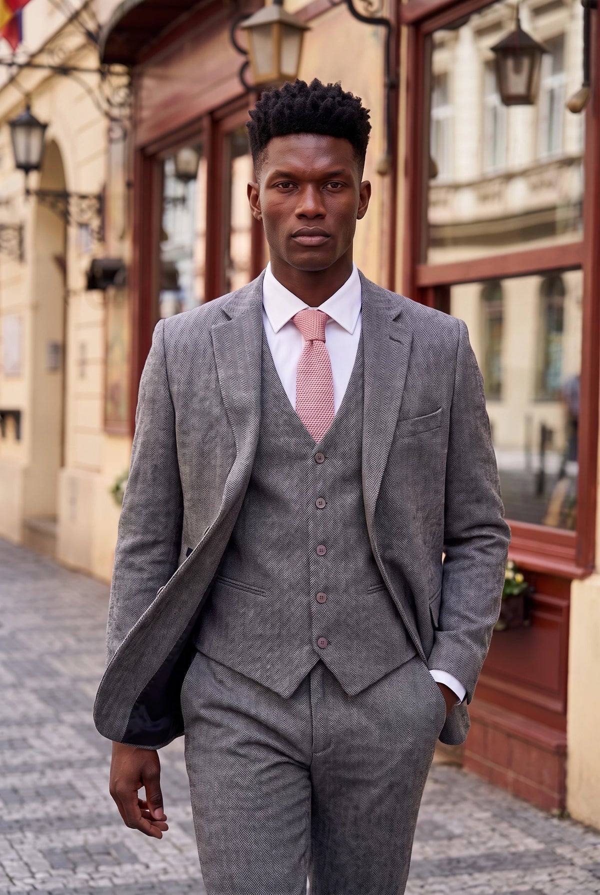 Cravate rose tricotée pour homme