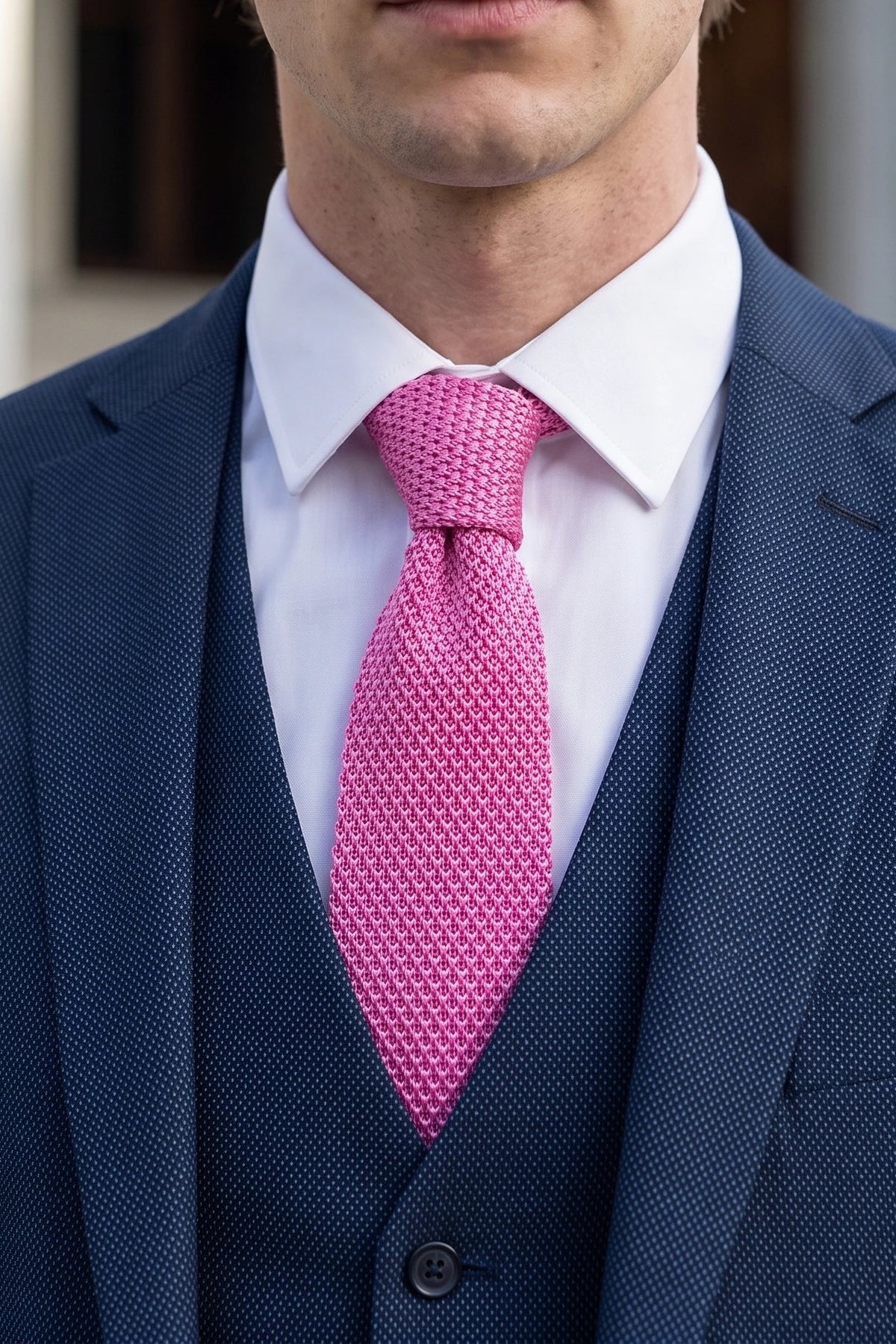 Cravate rose tricotée pour homme