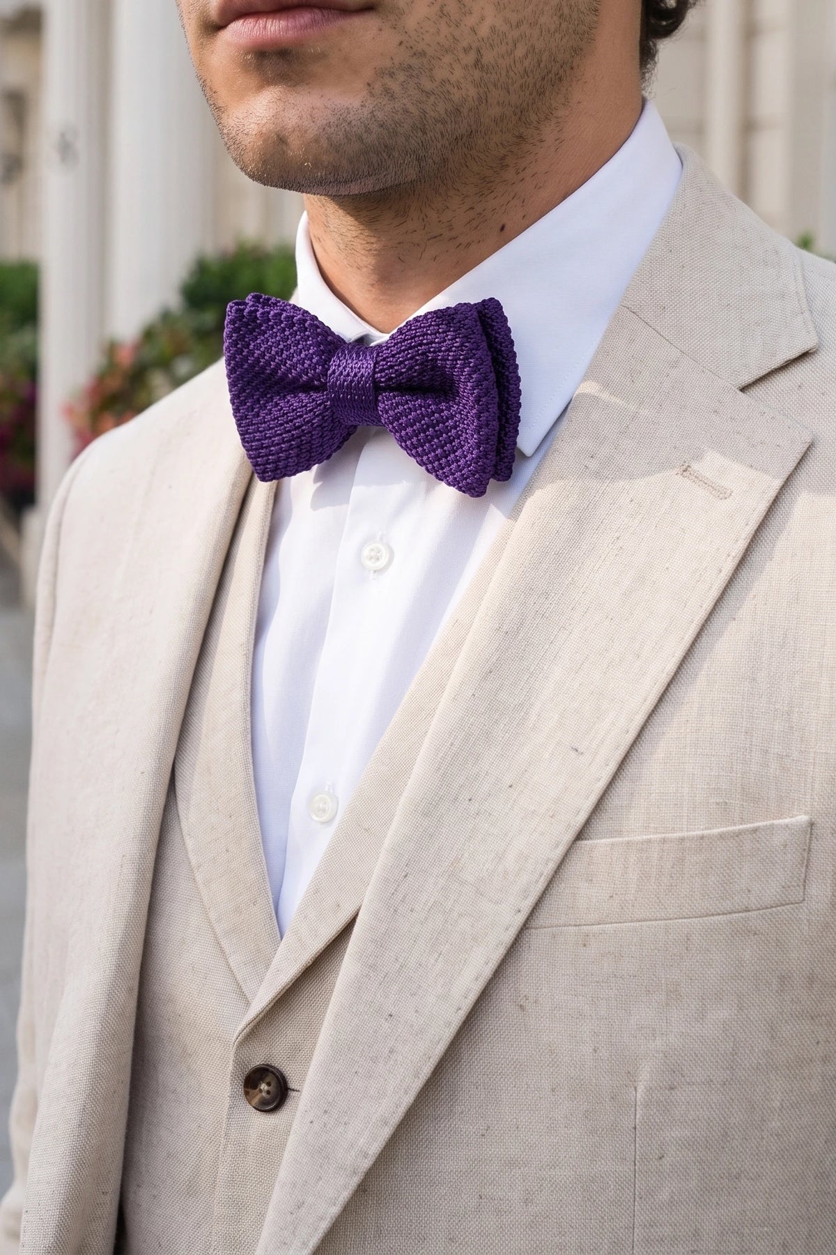 Nœud papillon violet tricoté pour homme