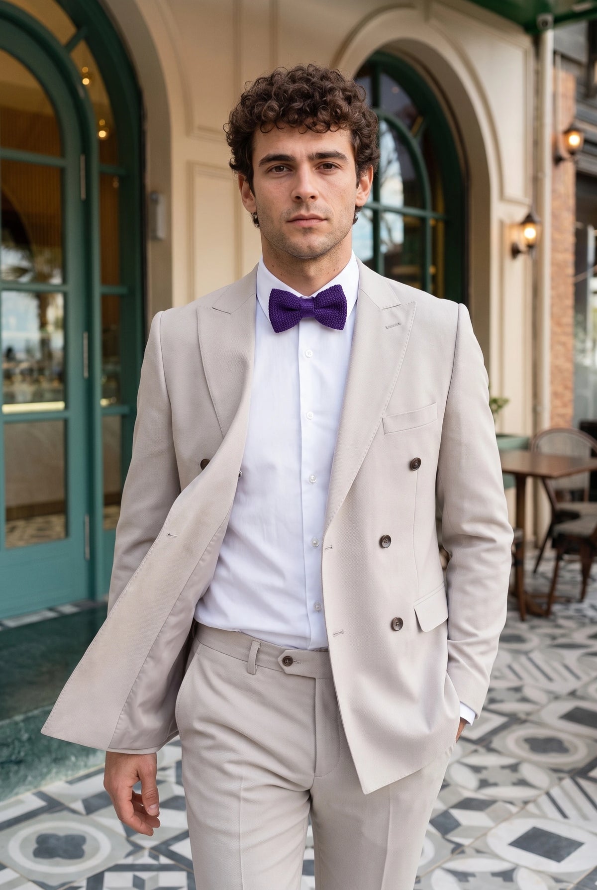 Nœud papillon violet tricoté pour homme