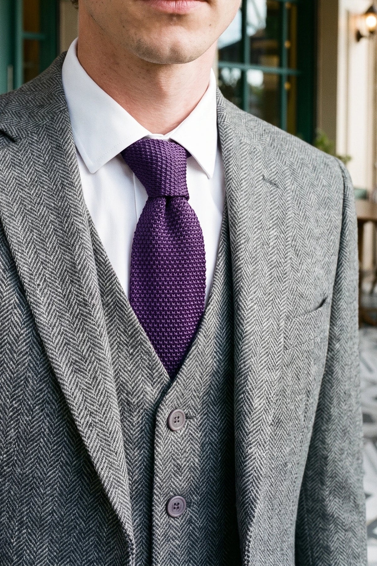 Cravate tricotée violette pour homme