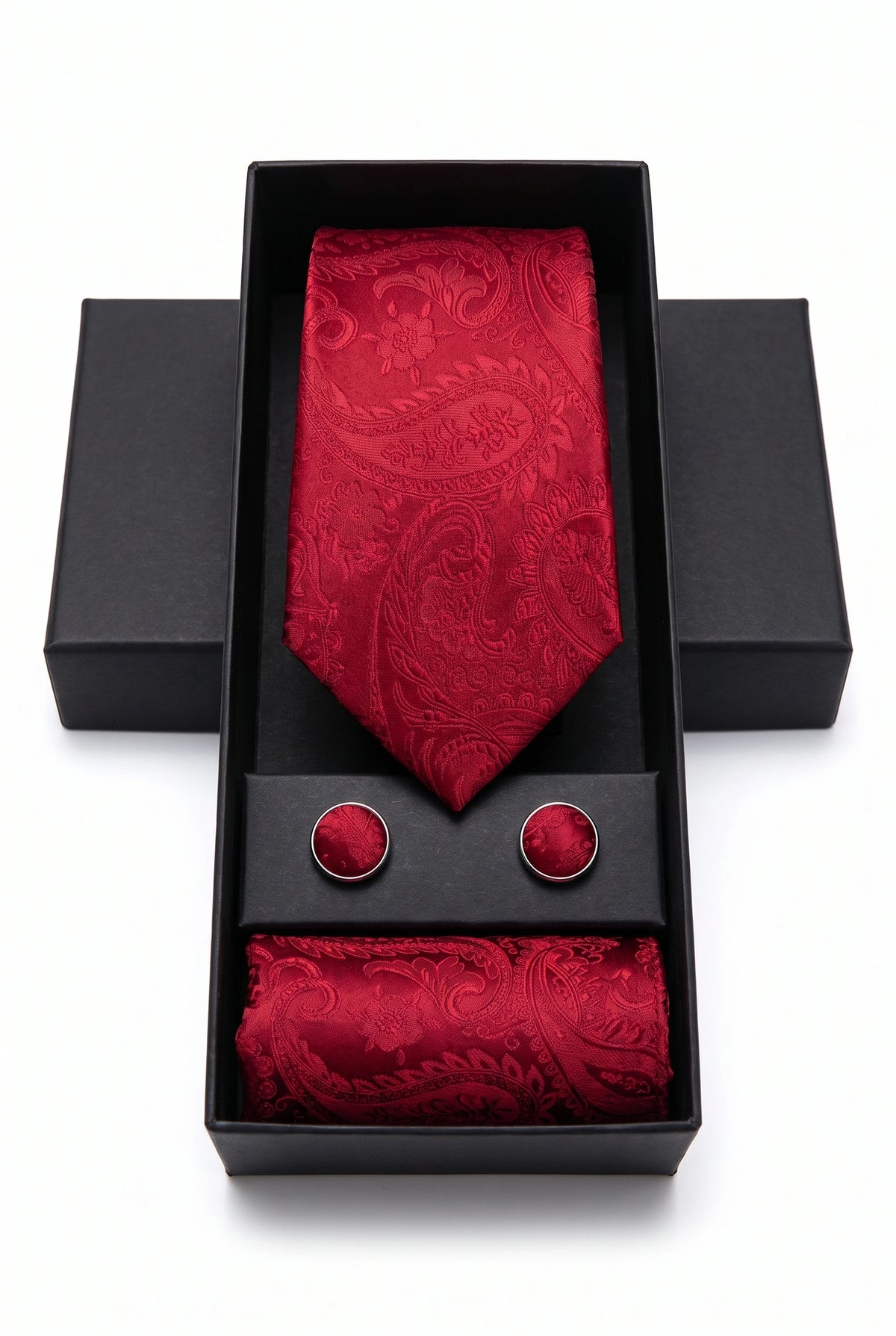 Coffret cadeau cravate rouge à motif cachemire pour homme