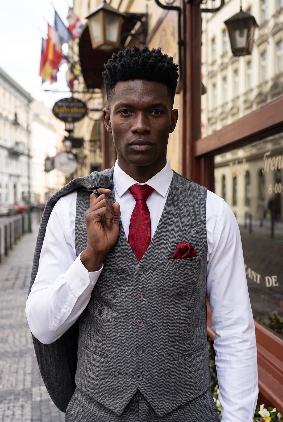 Coffret cadeau cravate rouge à motif cachemire pour homme