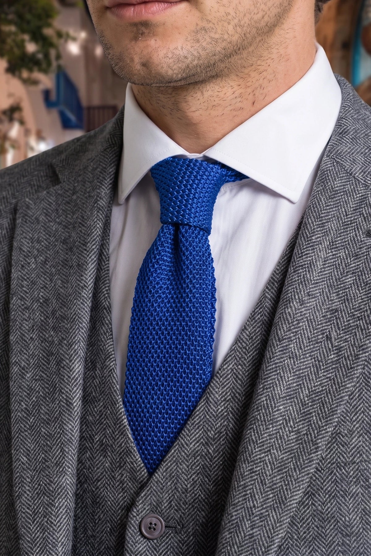 Cravate tricotée bleu roi pour homme