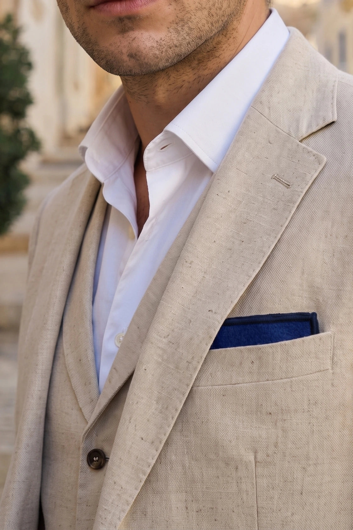 Pochette de costume pour homme en tweed bleu roi mélangé laine