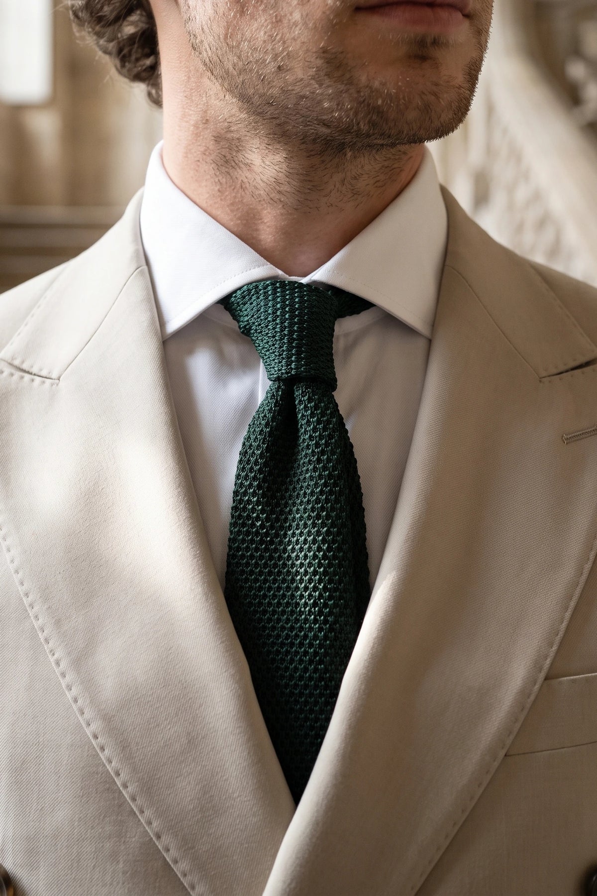 Cravate tricotée vert sauge pour homme