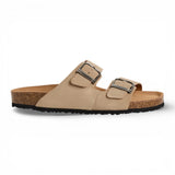 Sandales pantoufles pour hommes en cuir beige sable, à enfiler.