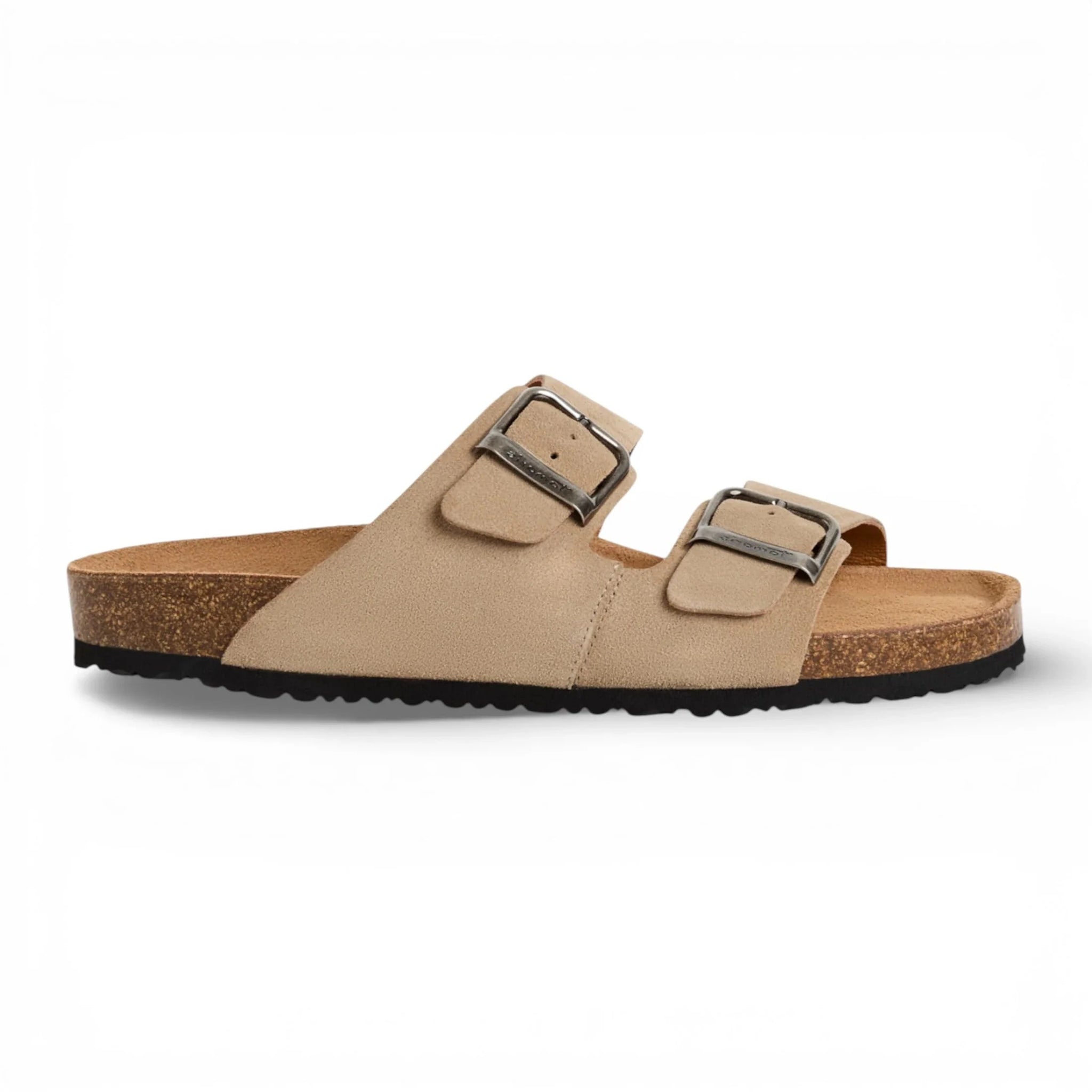 Sandales pantoufles pour hommes en cuir beige sable, à enfiler.