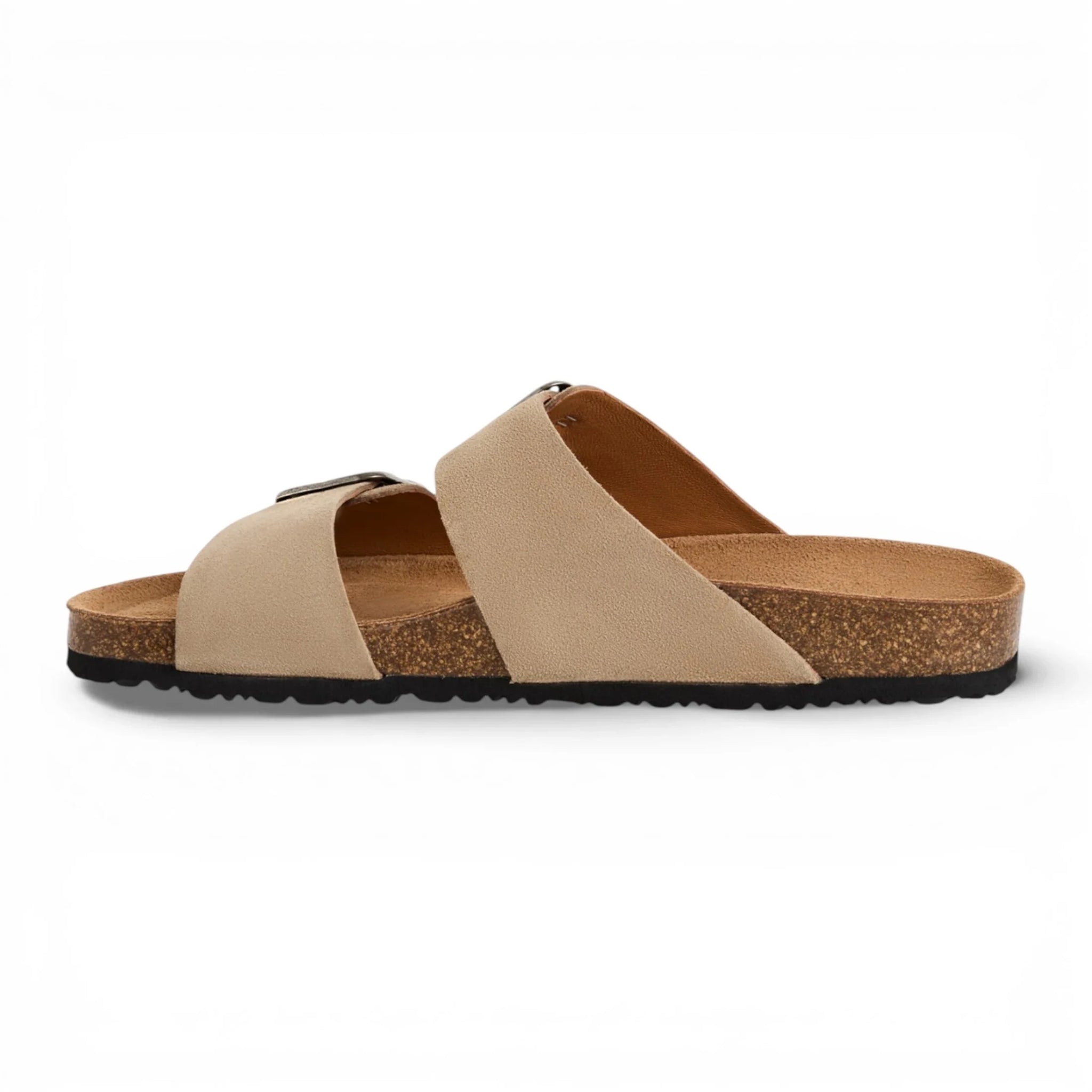Sandales pantoufles pour hommes en cuir beige sable, à enfiler.