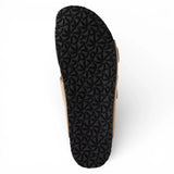 Sandales pantoufles pour hommes en cuir beige sable, à enfiler.