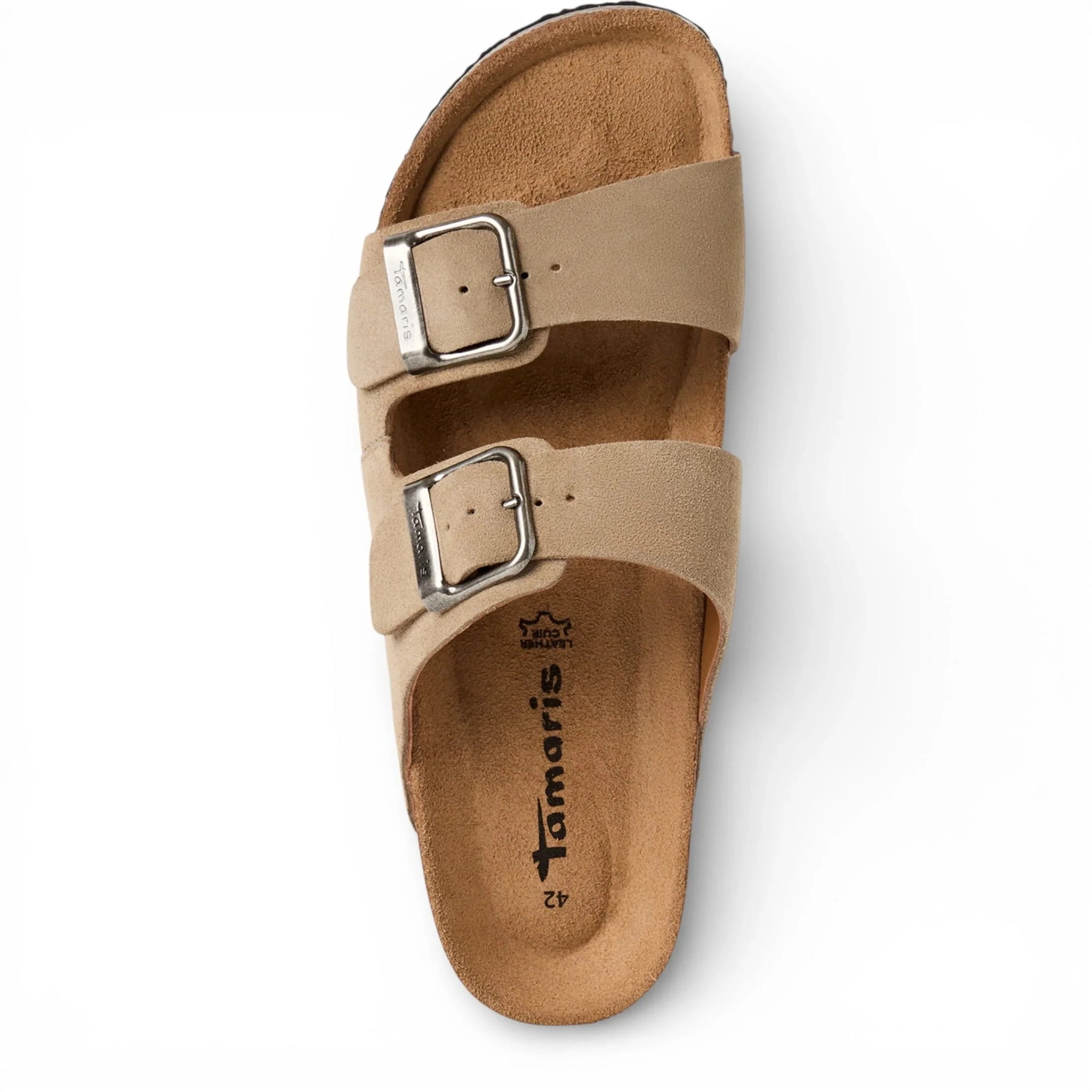 Sandales pantoufles pour hommes en cuir beige sable, à enfiler.