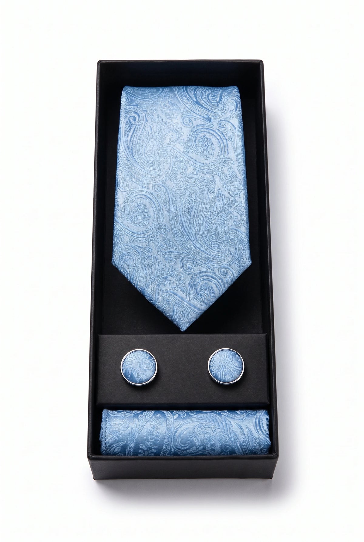 Coffret cadeau cravate bleu ciel à motif cachemire pour homme