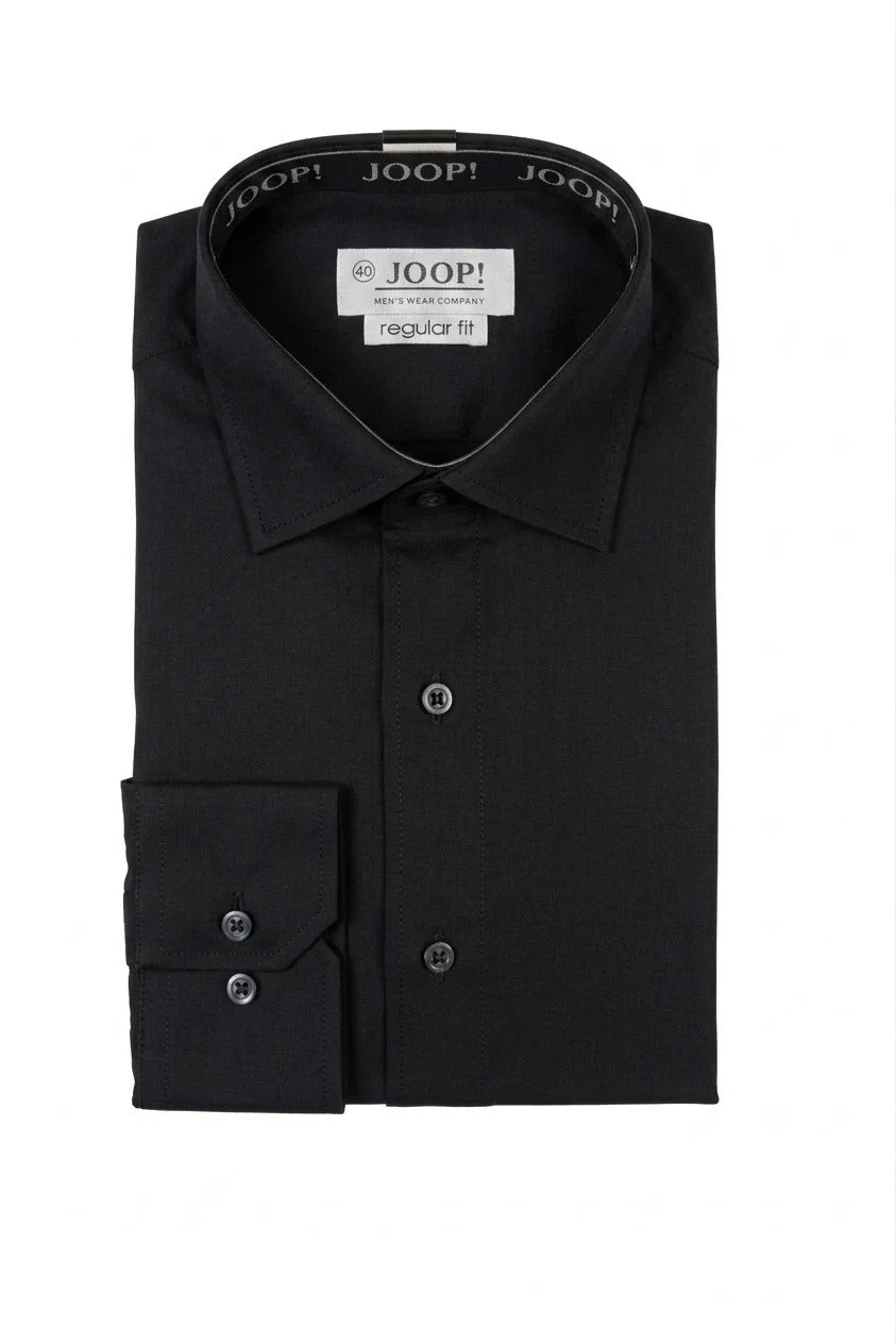 Chemise habillée à manches longues et boutons pour homme, coupe ajustée - Noire