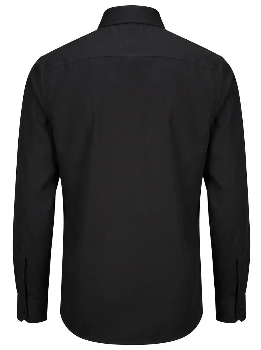Chemise habillée à manches longues et boutons pour homme, coupe ajustée - Noire