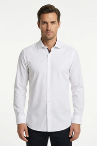 Chemise habillée blanche à manches longues et boutons, coupe ajustée pour homme