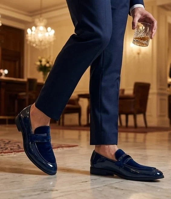 Mocassins pour hommes en cuir végétalien à enfiler, ornés de velours et vernis