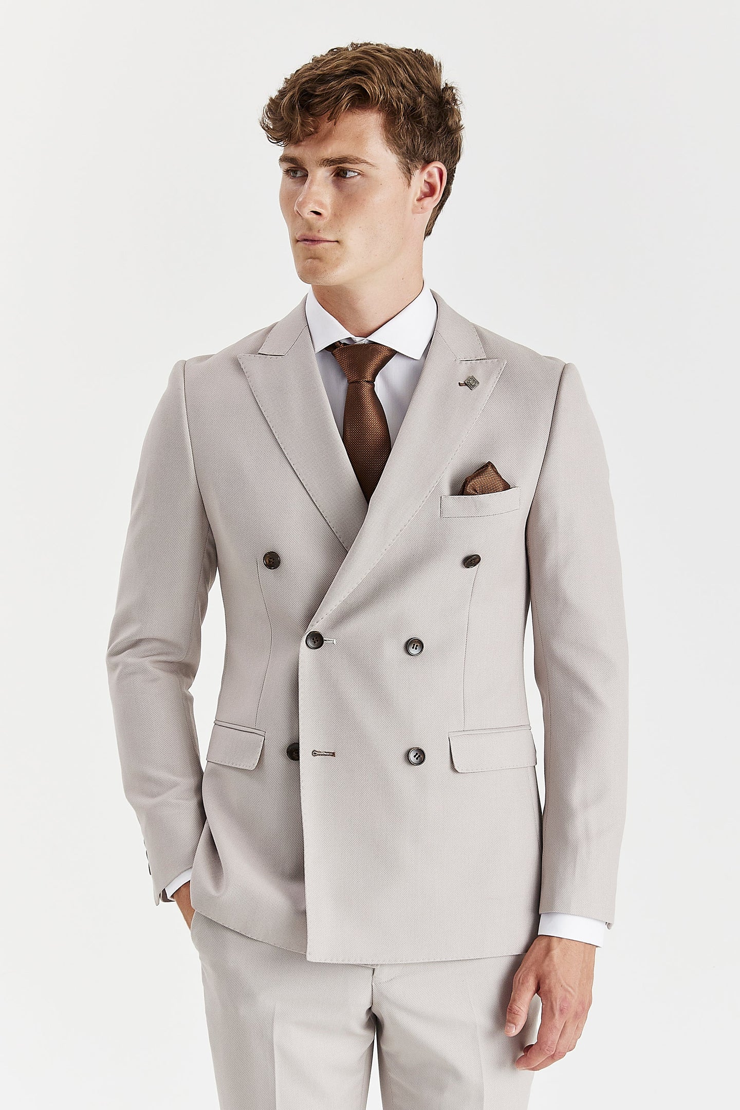 Blazer croisé pour homme en tissu œil-de-perdrix couleur pierre