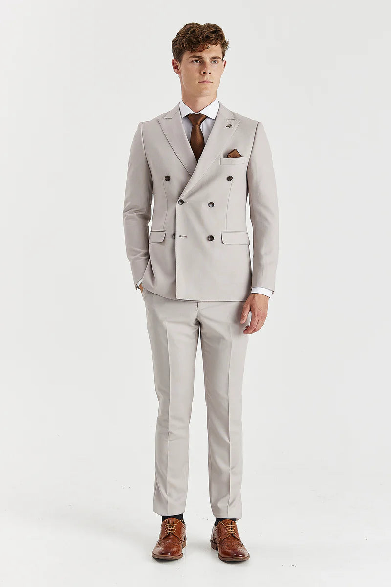 Blazer croisé pour homme en tissu œil-de-perdrix couleur pierre