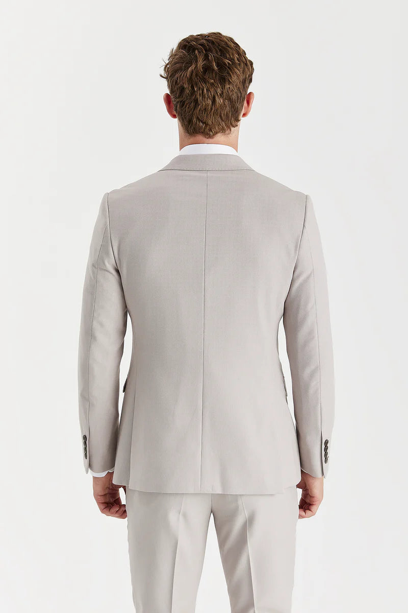 Blazer croisé pour homme en tissu œil-de-perdrix couleur pierre
