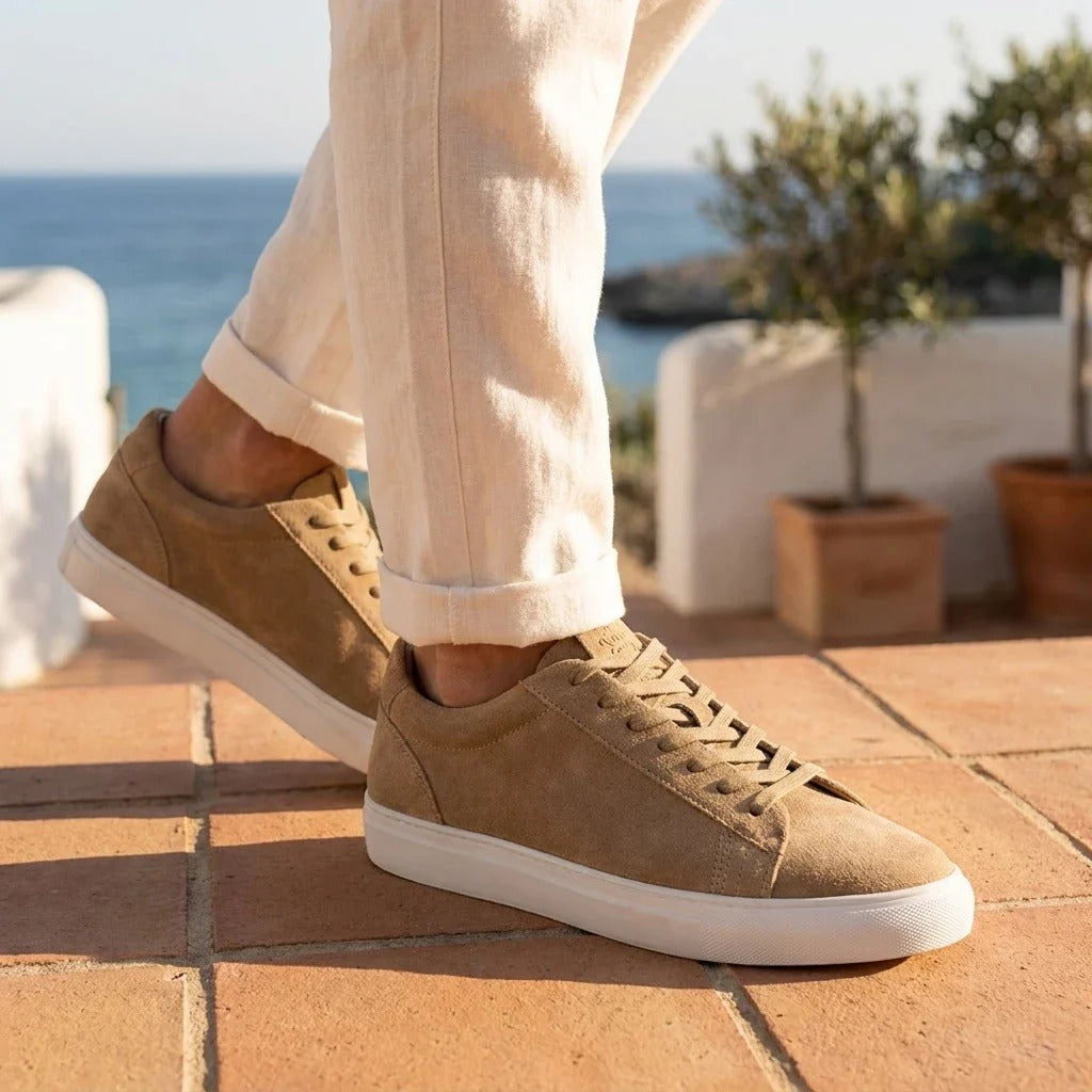Baskets décontractées à lacets en cuir suédé gris pierre pour homme