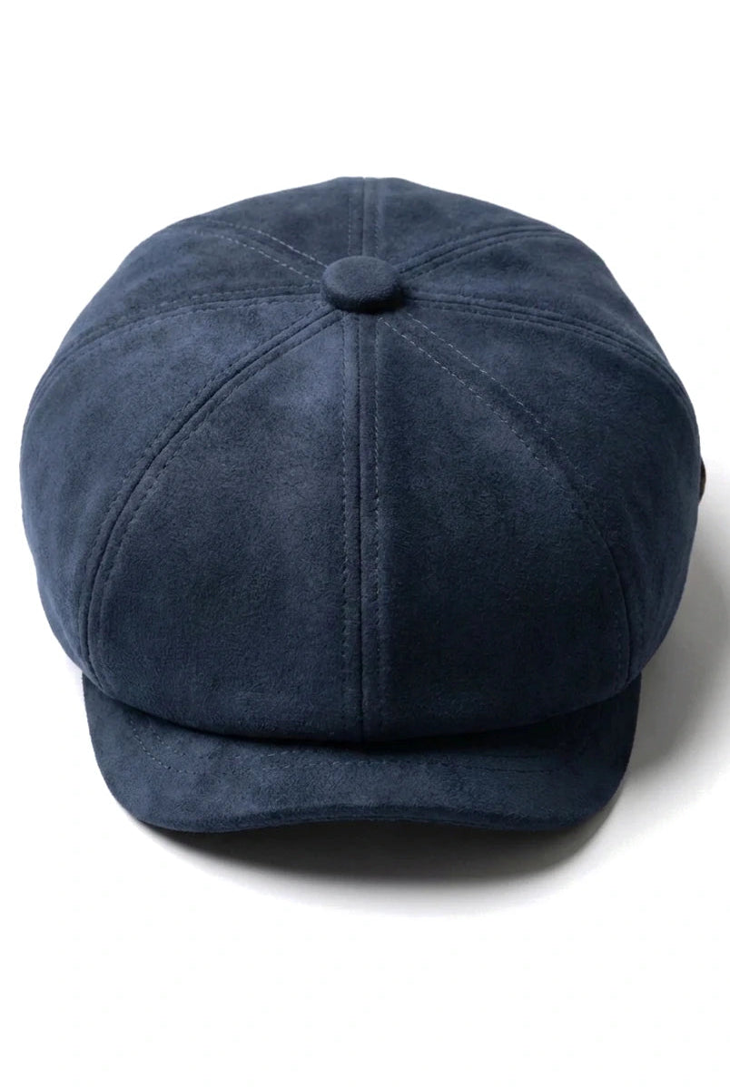 Casquette gavroche Gatsby classique vintage en daim pour homme, 8 panneaux, bleu marine