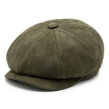 Casquette gavroche Gatsby classique vintage en daim pour homme, 8 panneaux - Olive