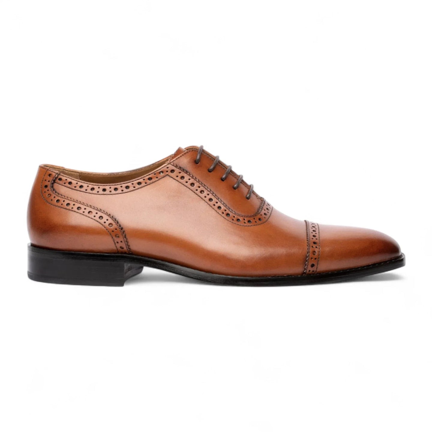 Chaussures Oxford à bout rapporté en cuir marron clair pour hommes