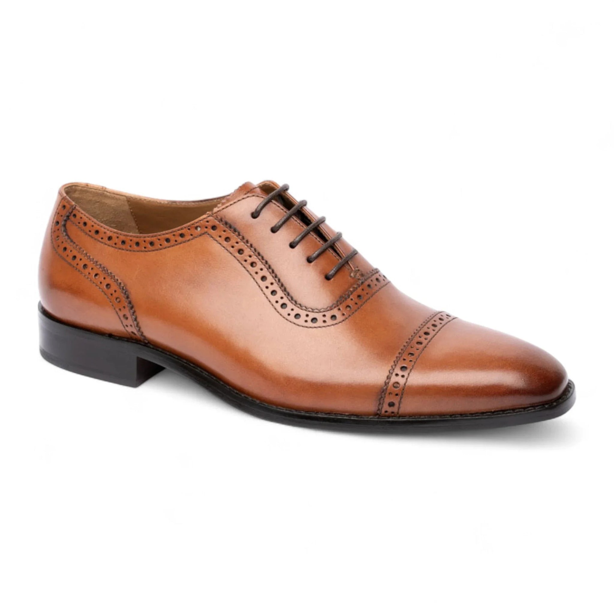 Chaussures Oxford à bout rapporté en cuir marron clair pour hommes