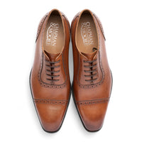 Chaussures Oxford à bout rapporté en cuir marron clair pour hommes